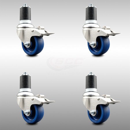 Service Caster 3 Inch 316SS Solid Poly Swivel 1-7/8 Inch Expanding Stem Caster Set Lock Brake SCC-SS316TTLEX20S314-SPUS-178-4